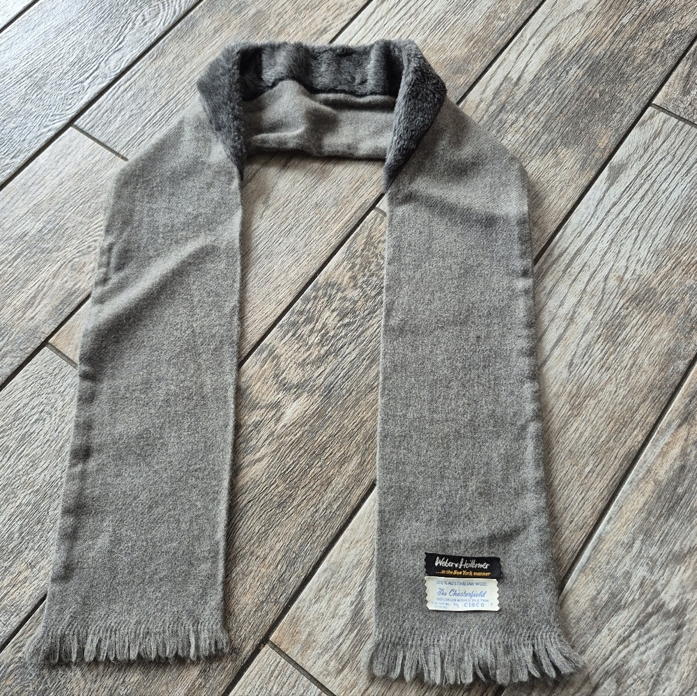 Vintage Weber & Heilbroner Grey Wool Scarf Faux Fur Collar The Chesterfield